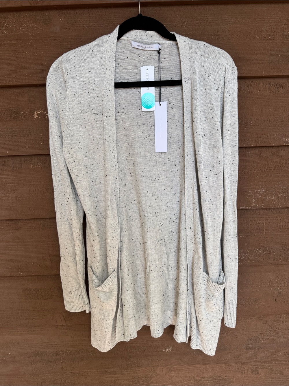 Stitches & Stripes Speckled Cream Open-Front Cardigan with Pockets size medium